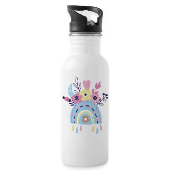 Pastell Regenbogen Blumen - Trinkflasche mit integriertem Trinkhalm - Weiß - Rechts