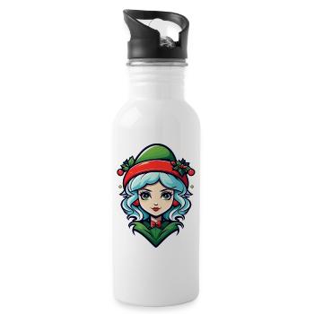 Elf Christmas Illustration - Water bottle with straw - white - Right