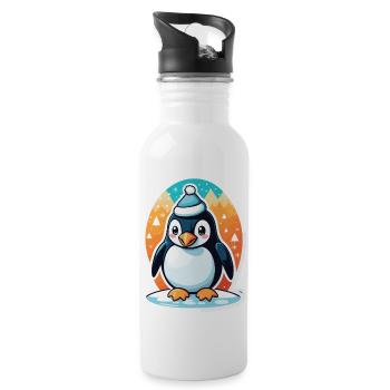 Penguin Christmas Illustration - Water bottle with straw - white - Right