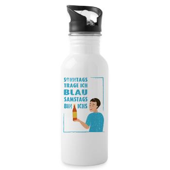 sonntags trage ich blau - very funny - Trinkflasche mit integriertem Trinkhalm - Weiß - Rechts