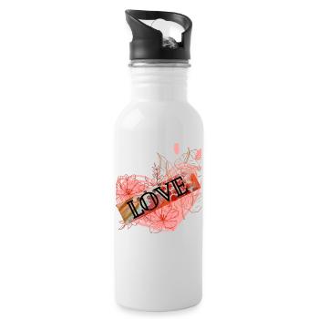 Coeur avec des fleurs et message d’amour - Gourde avec paille intégrée - blanc - Droite