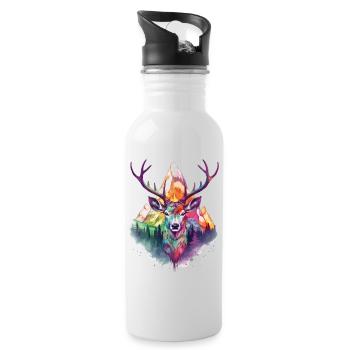 deer, deer, antler, animal, nature, forest, wilderness, mountains - Water bottle with straw - white - Right