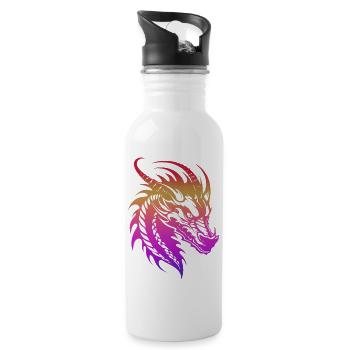 Fantasy Drache Anime Drachenkopf Mythisches Reptil - Trinkflasche mit integriertem Trinkhalm - Weiß - Rechts
