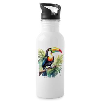 Tukan Aquarell - Trinkflasche mit integriertem Trinkhalm - Weiß - Rechts