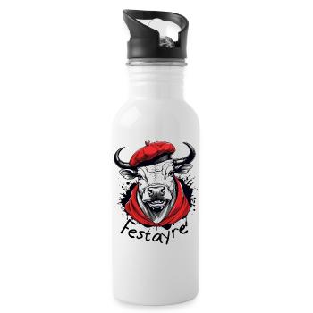 Festayre, féria et taureau béret et foulard rouge - Gourde avec paille intégrée - blanc - Droite