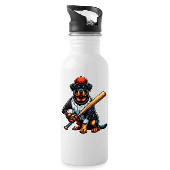 Chien de baseball Rottweiler - Gourde avec paille intégrée - blanc - Droite