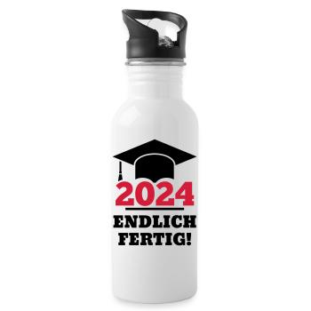 Doktorhut 2024 - Geschenk Studenten Endlich Fertig - Trinkflasche mit integriertem Trinkhalm - Weiß - Rechts