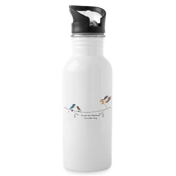Vögel mit Spruch - Trinkflasche mit integriertem Trinkhalm - Weiß - Rechts