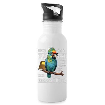 Mein Papagei ist Klüger... - Trinkflasche mit integriertem Trinkhalm - Weiß - Rechts