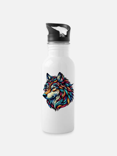 Wolf - Trinkflasche mit integriertem Trinkhalm - Weiß