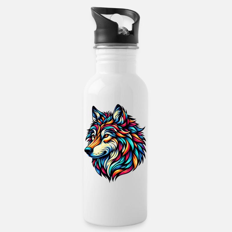 Wolf - Trinkflasche mit integriertem Trinkhalm - Weiß