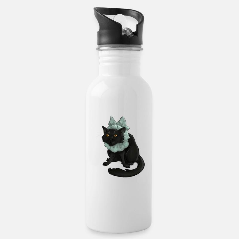 Funny Cat With Bow - Trinkflasche mit integriertem Trinkhalm - Weiß