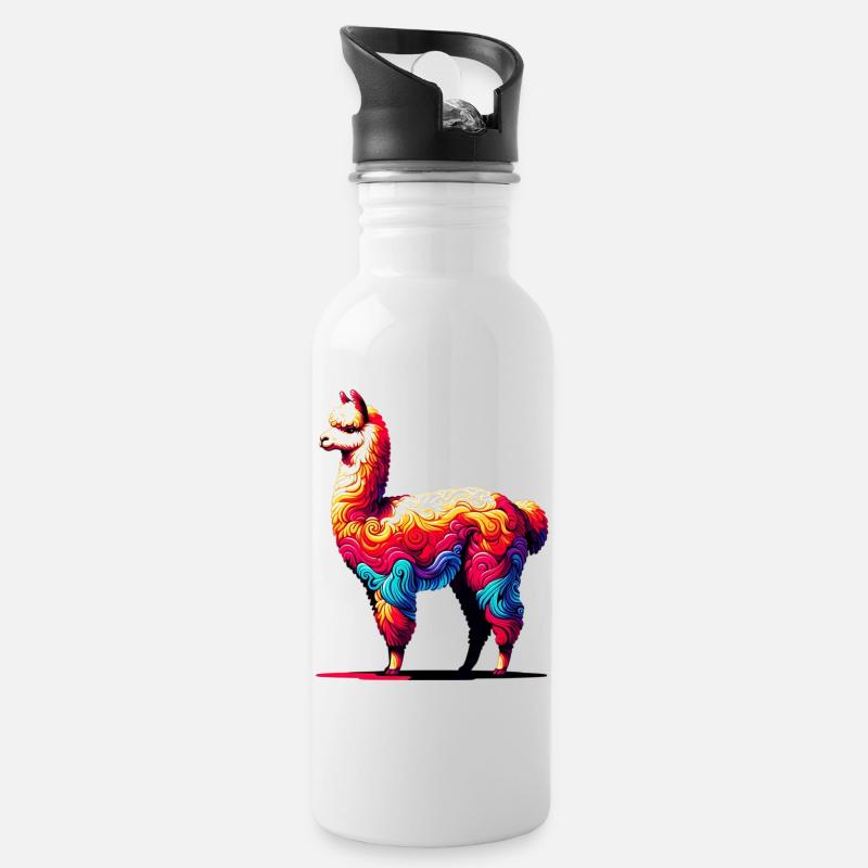 Alpaka - Trinkflasche mit integriertem Trinkhalm - Weiß