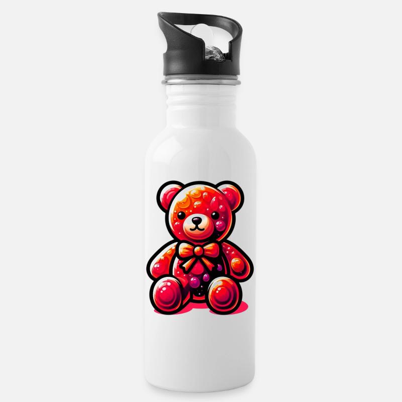 Bär - Trinkflasche mit integriertem Trinkhalm - Weiß