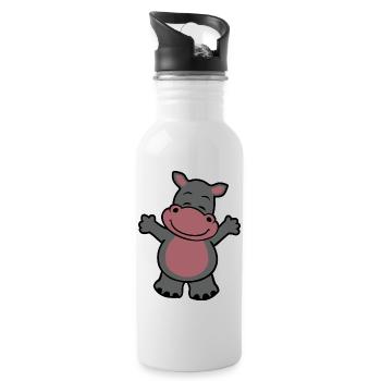 Cuddly hippopotamus - Water bottle with straw - white - Right