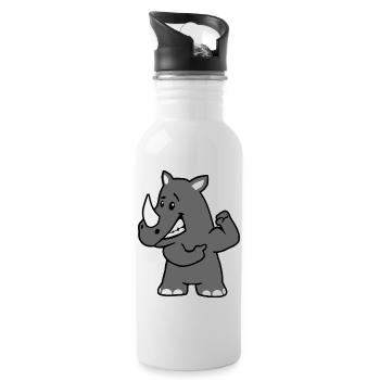 Kräftiges Nashorn - Trinkflasche mit integriertem Trinkhalm - Weiß - Rechts