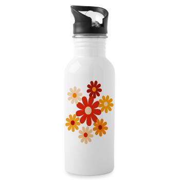Bunte Blumen - Trinkflasche mit integriertem Trinkhalm - Weiß - Rechts