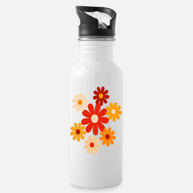 Colorful Flowers - Water bottle with straw - white