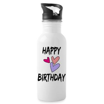 HAPPY BIRTHDAY - Water bottle with straw - white - Right