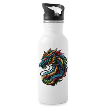 Farbenfroher chinesischer Drache - Trinkflasche mit integriertem Trinkhalm - Weiß - Rechts