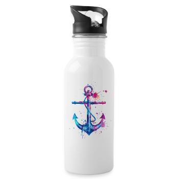 Anker Aquarell Splash Bunt Kunst Matrose Seemann - Trinkflasche mit integriertem Trinkhalm - Weiß - Rechts