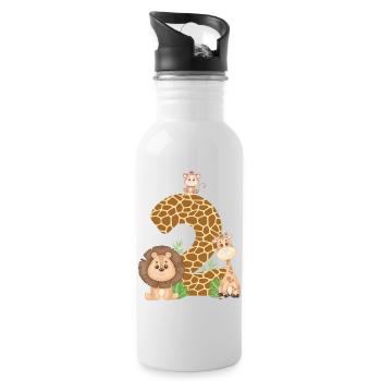 2nd Birthday: Jungle Animals: Giraffe, Lion, Monkey - Water bottle with straw - white - Right