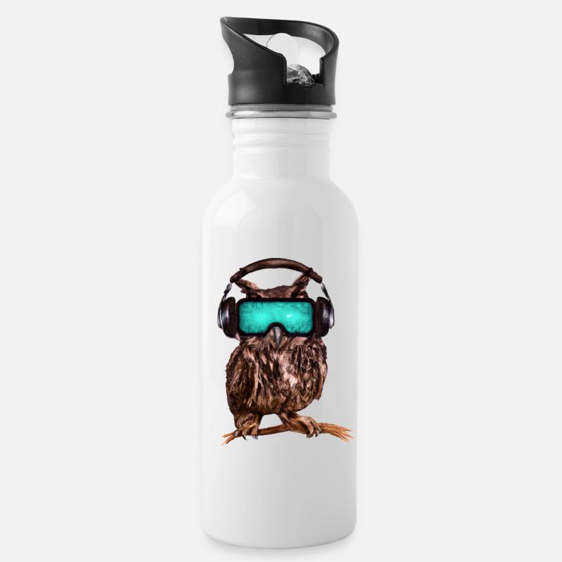 Owl_ 03 - Water bottle with straw - white