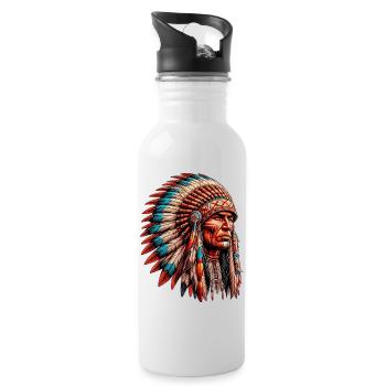 Amerikanisch Indianer Amerikanische Rote Haut - Trinkflasche mit integriertem Trinkhalm - Weiß - Rechts