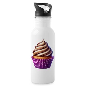 Vanilla and Chocolate Cupcake - Water bottle with straw - white - Right