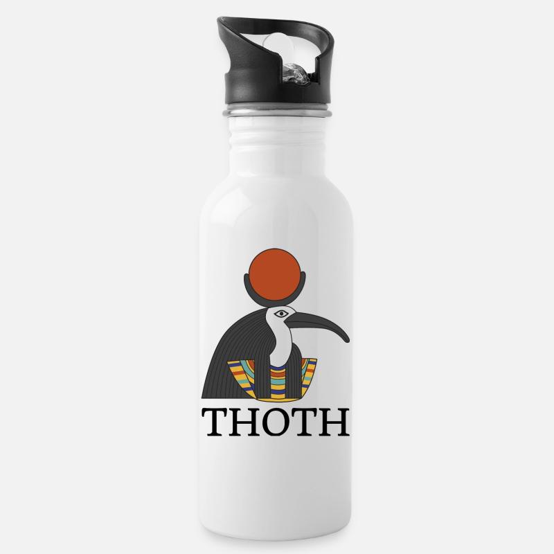 THOTH, Gott der Weisheit - Trinkflasche mit integriertem Trinkhalm - Weiß