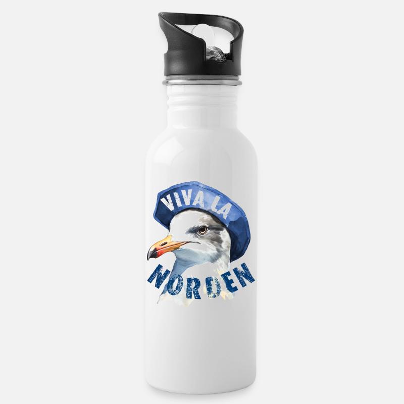 Möwe Viva La Norden - Trinkflasche mit integriertem Trinkhalm - Weiß