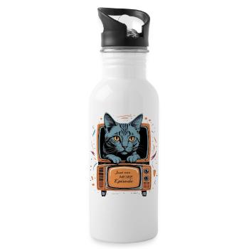 Cat on TV - Water bottle with straw - white - Right
