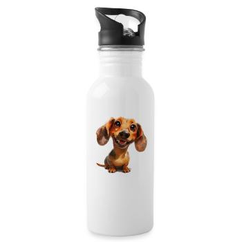 Funny dachshund walk T for dog owners dogs - Water bottle with straw - white - Right