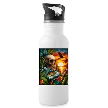 Iguane au coucher du soleil - Gourde avec paille intégrée - blanc - Droite