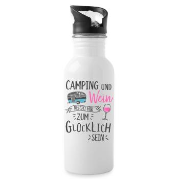 Camping und Wein Wohnwagen Camper Campingplatz - Trinkflasche mit integriertem Trinkhalm - Weiß - Rechts