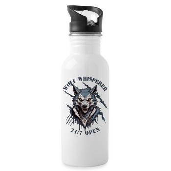 Wolf Flüsterer 24/7 Geöffnet - Trinkflasche mit integriertem Trinkhalm - Weiß - Rechts
