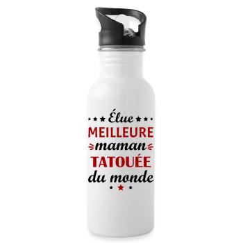 Élue meilleure maman tatouée, fête des mères - Gourde avec paille intégrée - blanc - Droite