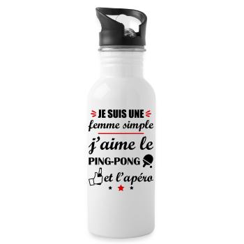 Femme simple ping-pong apéro, fête des mères - Gourde avec paille intégrée - blanc - Droite