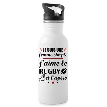 Femme simple rugby apéro, fête des mères - Gourde avec paille intégrée - blanc - Droite