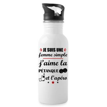 Femme simple pétanque apéro, fête des mères - Gourde avec paille intégrée - blanc - Droite
