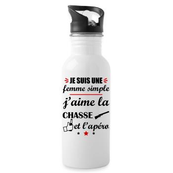 Femme simple chasse apéro, fête des mères - Gourde avec paille intégrée - blanc - Droite