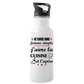 Femme simple cuisine apéro, fête des mères - Gourde avec paille intégrée - blanc - Droite