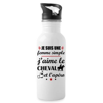 Femme simple cheval apéro, fête des mères - Gourde avec paille intégrée - blanc - Droite