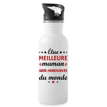 Élue meilleure maman aide soignante,fête des mères - Gourde avec paille intégrée - blanc - Droite