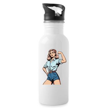Female Strength – Confident Woman Illustration - Water bottle with straw - white - Right