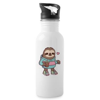 Niedliches Faultier in Kapuzenpulli und Turnschuhen mit Bubble Tea - Trinkflasche mit integriertem Trinkhalm - Weiß - Rechts