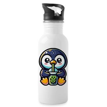Bubble Tea Pingouin Boba Tea Kawaii Cadeau - Gourde avec paille intégrée - blanc - Droite