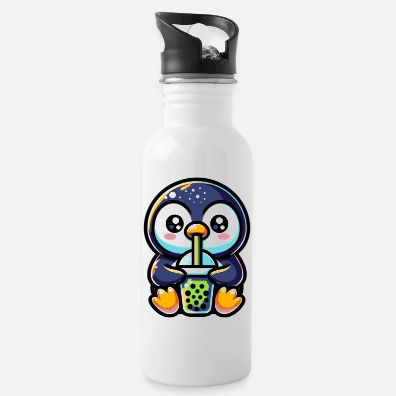 Bubble Tea Pingouin Boba Tea Kawaii Cadeau - Gourde avec paille intégrée - blanc