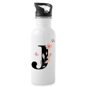 Buchstabe j Wildblumen Aquarelle - Trinkflasche mit integriertem Trinkhalm - Weiß - Rechts