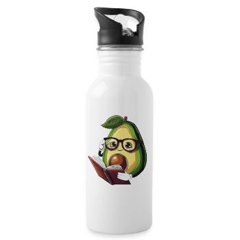 Avocado Reads a Book – Bookworm - Water bottle with straw - white - Right